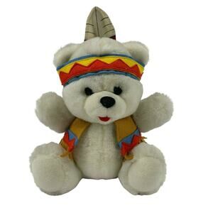 Vintage Fordlet Bear 1995 Tribal Indian Attire White Push Stuffed Animal 10 inch